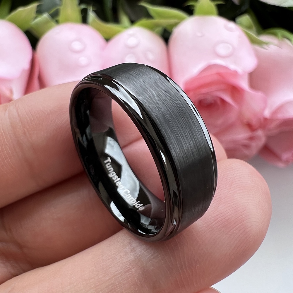 8 mm Black Tungsten Carbide Ring Black Jewel