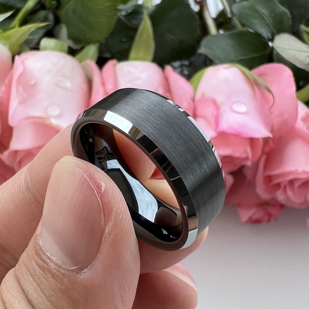 10mm - Black Tungsten Wedding Band - Men's Black Tungsten Ring - Black -  Lucky Love Rings