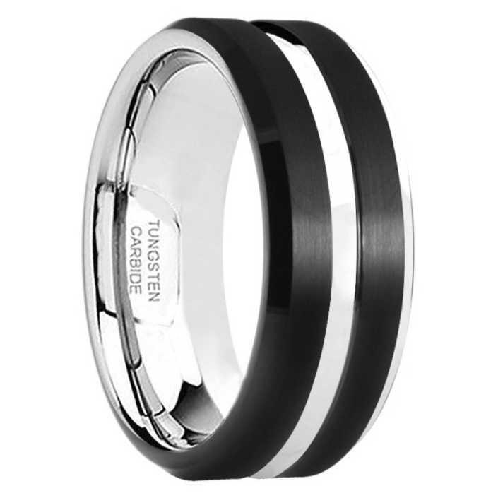 8 mm Black Tungsten Grooved Ring 