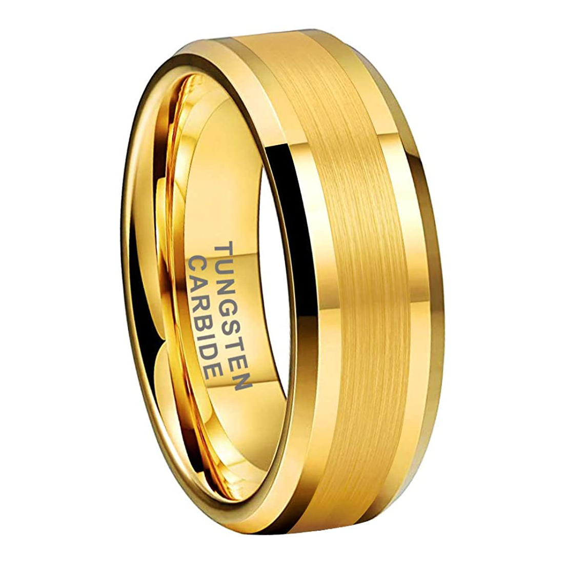 8 Mm Gold Tungsten Brushed Center Yellow Gold 8 Tungsten Rings